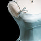 Lovely Satin Pearls Long Prom Dress, A-Line Ice Blue Spaghetti Strap Evening Party Dress