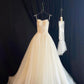 A-Line Spaghetti Strap Tulle Lace Long Prom Dress, Beautiful Evening Party Dress