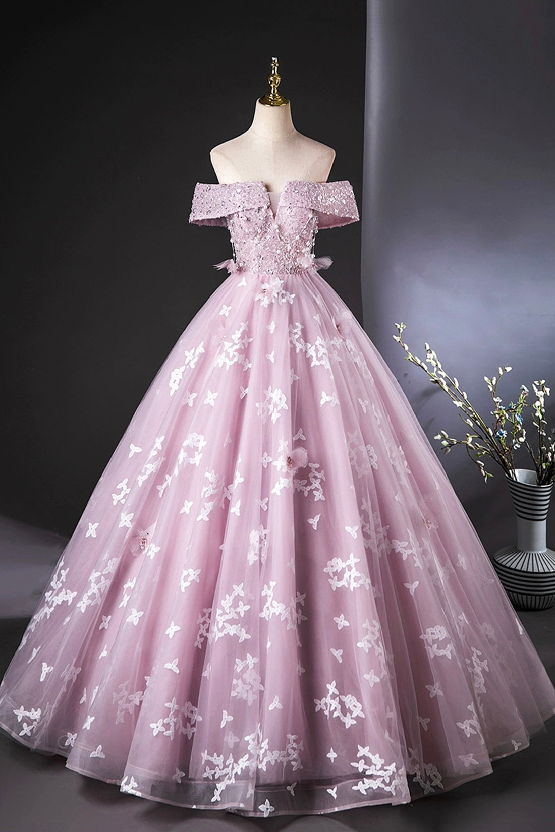 Light Purple Tulle Lace Long Formal Dress, Beautiful A-Line Evening Party Dress