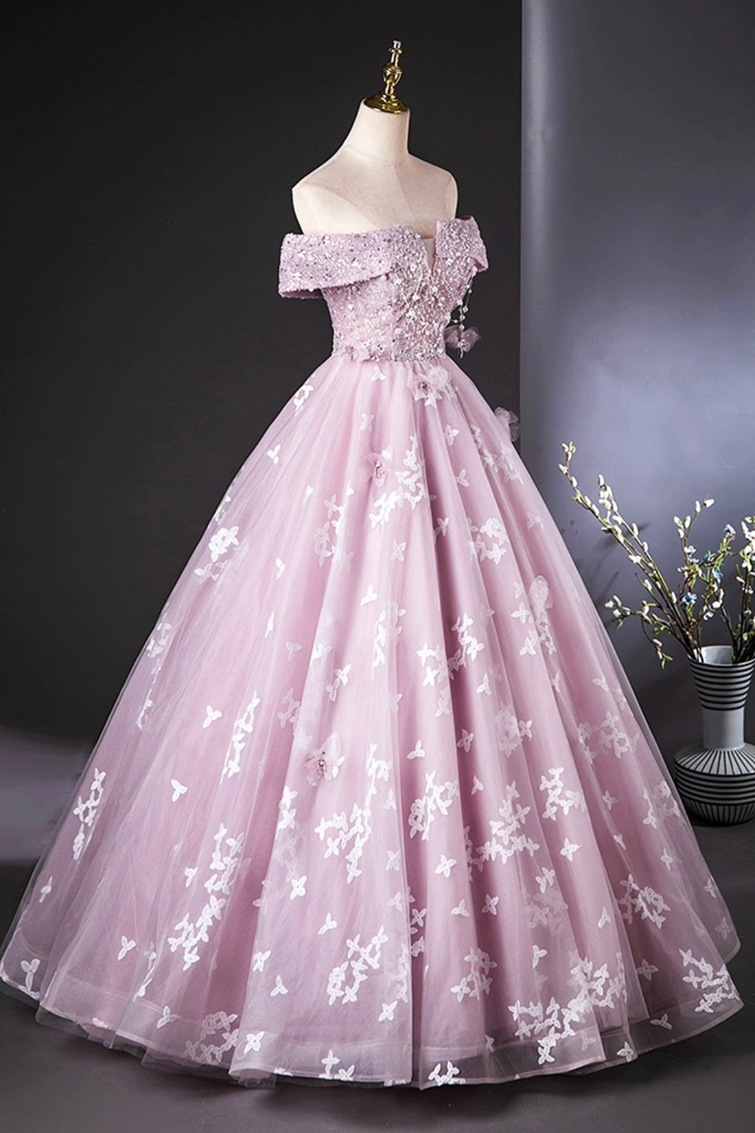 Light Purple Tulle Lace Long Formal Dress, Beautiful A-Line Evening Party Dress