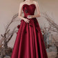 Burgundy Satin Floor Length Prom Dress, A-Line Strapless Evening Party Dress