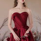 Burgundy Satin Floor Length Prom Dress, A-Line Strapless Evening Party Dress