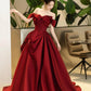 Burgundy Satin Long Prom Dress, Beautiful Off the Shoulder Evening Party Dress