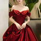 Burgundy Satin Long Prom Dress, Beautiful Off the Shoulder Evening Party Dress