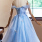 Sky Blue Glitter Pearl Tulle Short Prom Dress, Beautiful A-Line Off the Shoulder Evening Party Dress