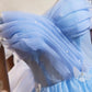 Sky Blue Glitter Pearl Tulle Short Prom Dress, Beautiful A-Line Off the Shoulder Evening Party Dress