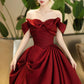 Burgundy Satin Long Prom Dress, Beautiful Off the Shoulder Evening Party Dress