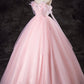 Pink Tulle Beaded Long Prom Dress, Beautiful A-Line Evening Party Dress