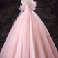 Pink Tulle Beaded Long Prom Dress, Beautiful A-Line Evening Party Dress