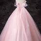 Pink Tulle Beaded Long Prom Dress, Beautiful A-Line Evening Party Dress