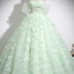 Green Tulle Long A-Line Formal Dress, Beautiful Off the Shoulder Party Dress