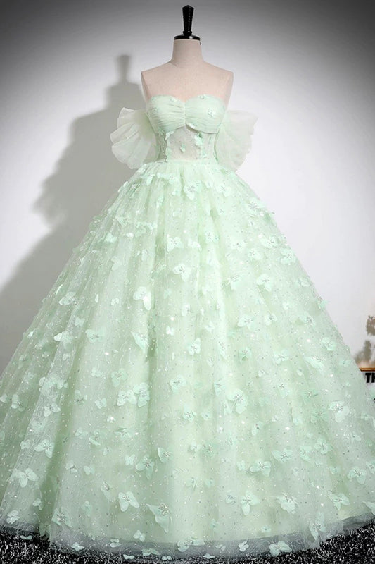 Green Tulle Long A-Line Formal Dress, Beautiful Off the Shoulder Party Dress