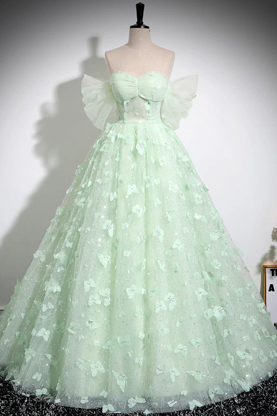 Green Tulle Long A-Line Formal Dress, Beautiful Off the Shoulder Party Dress