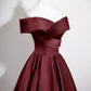 Burgundy Satin Long Prom Dress, A-Line V-Neck Formal Party Dress