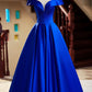 Blue Satin Floor Length Prom Dress, Elegant A-Line Evening Party Dress