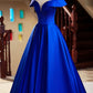 Blue Satin Floor Length Prom Dress, Elegant A-Line Evening Party Dress