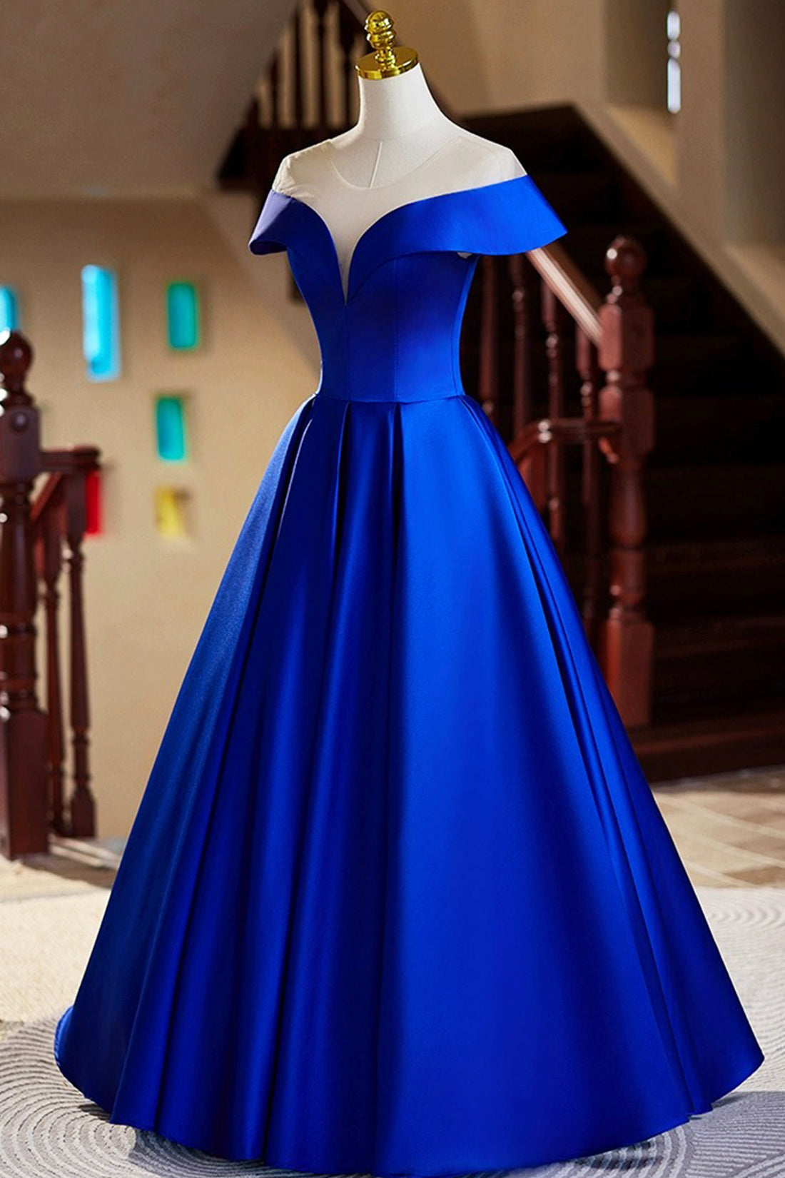 Blue Satin Floor Length Prom Dress, Elegant A-Line Evening Party Dress