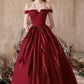 Burgundy Satin Long Prom Dress, Cute A-Line Evening Party Dress