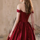 Burgundy Satin Long Prom Dress, Cute A-Line Evening Party Dress