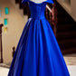 Blue Satin Floor Length Prom Dress, Elegant A-Line Evening Party Dress