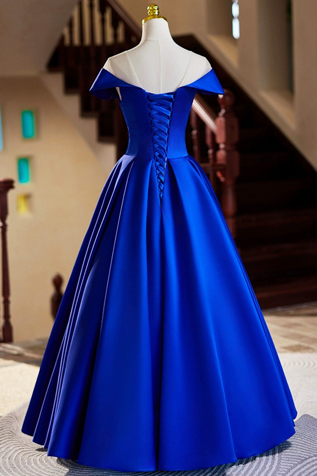 Blue Satin Floor Length Prom Dress, Elegant A-Line Evening Party Dress