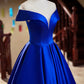 Blue Satin Floor Length Prom Dress, Elegant A-Line Evening Party Dress