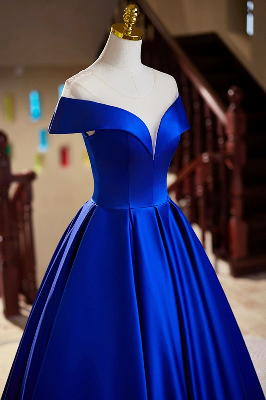 Blue Satin Floor Length Prom Dress, Elegant A-Line Evening Party Dress