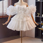 White Tulle Short Prom Dress, A-Line Spaghetti Strap Homecoming Party Dress