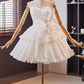 White Tulle Short Prom Dress, A-Line Spaghetti Strap Homecoming Party Dress