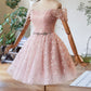 Lovely A-Line Pink Knee Length Prom Dress, Off the Shoulder Evening Party Dress