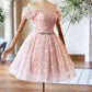 Lovely A-Line Pink Knee Length Prom Dress, Off the Shoulder Evening Party Dress