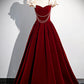 Burgundy Velvet Floor Length Prom Dress, Beautiful A-Line Evening Party Dress