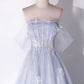 Gray Tulle Long Off the Shoulder Floor Length Prom Dress