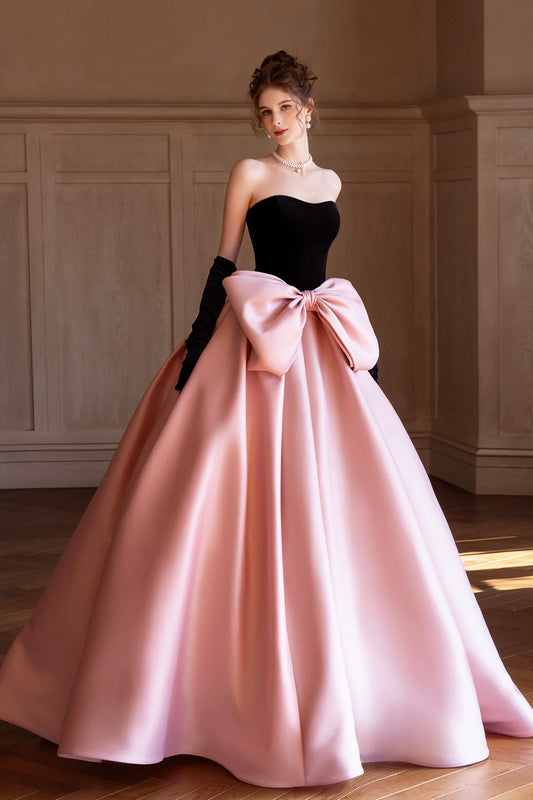Beautiful A-Line Velvet and Satin Long Prom Dress, Beautiful Strapless Princess Dress