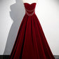 Burgundy Velvet Floor Length Prom Dress, Beautiful A-Line Evening Party Dress