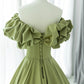 Green Satin Off the Shoulder Long Prom Dress, Beautiful A-Line Evening Party Dress