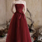 Beautiful A-Line Floor Length Prom Dress, Burgundy Tulle Lace Party Dress