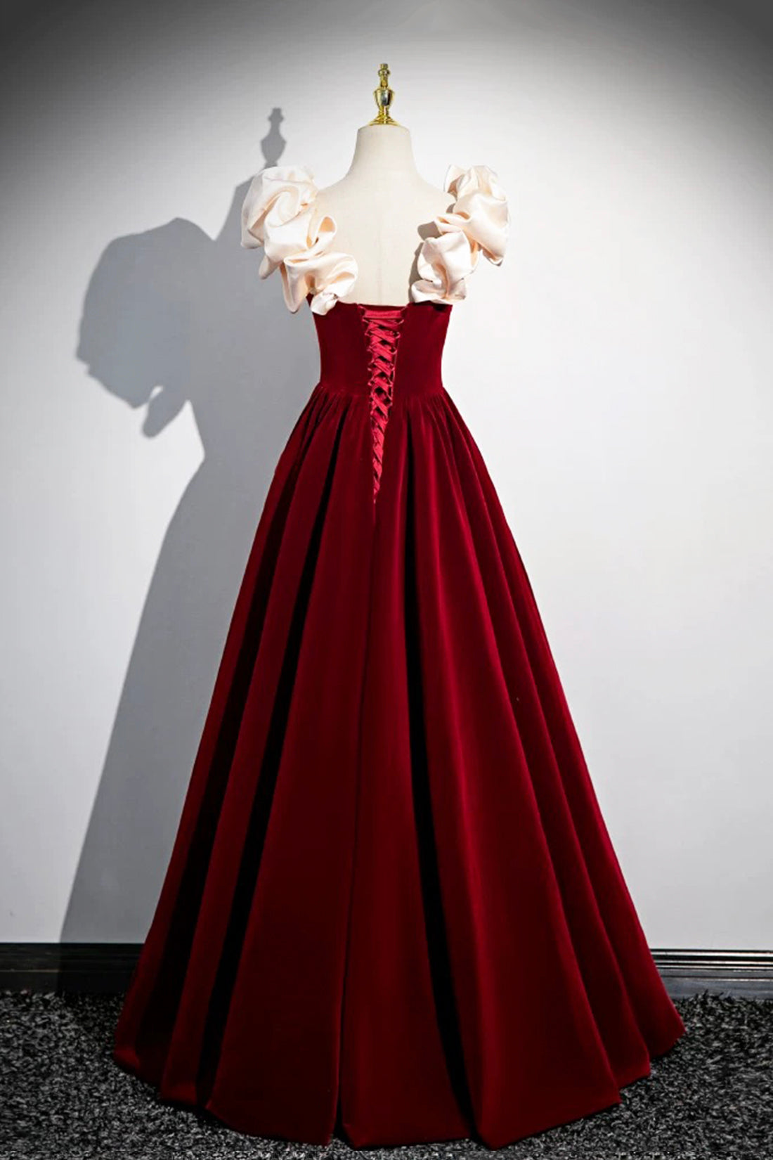 Burgundy Velvet Floor Length Prom Dress, Beautiful A-Line Evening Party Dress