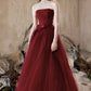 Beautiful A-Line Floor Length Prom Dress, Burgundy Tulle Lace Party Dress