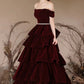 Burgundy Velvet Long Prom Dress, Lovely A-Line Off the Shoulder Formal Sweet 16 Dress