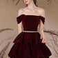 Burgundy Velvet Long Prom Dress, Lovely A-Line Off the Shoulder Formal Sweet 16 Dress