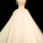 A-Line Spaghetti Strap Tulle Beaded Long Prom Dress, Champagne Evening Party Dress