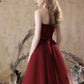 Beautiful A-Line Floor Length Prom Dress, Burgundy Tulle Lace Party Dress