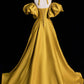 Yellow Satin Lace Long Prom Dress, Beautiful A-Line Off the Shoulder Evening Party Dress