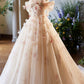 Champagne Tulle Floor Length Prom Dress, Beautiful Off the Shoulder Evening Party Dress