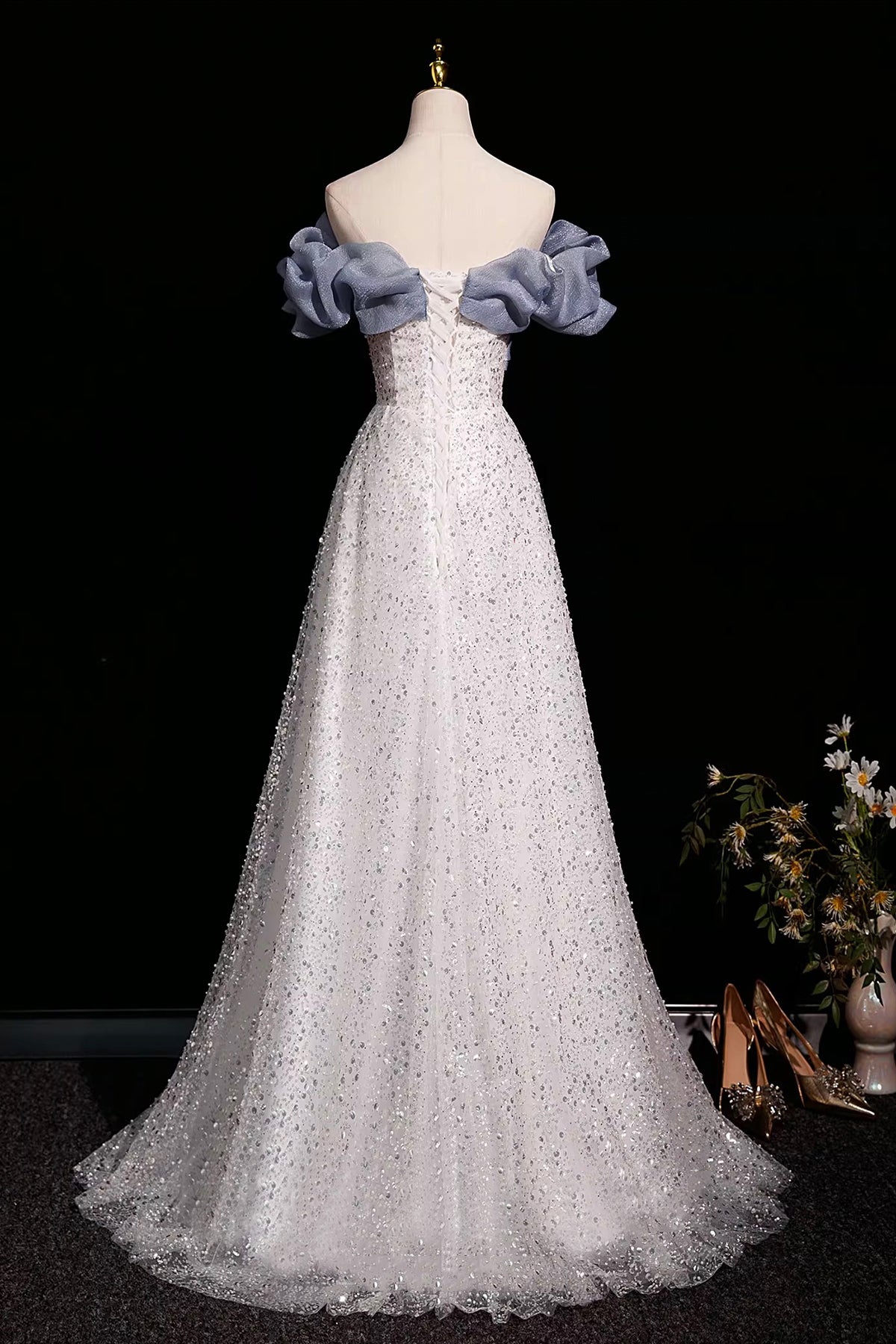 Shiny Tulle Sequins Long Party Dres, Beautiful A-Line Evening Prom Dress