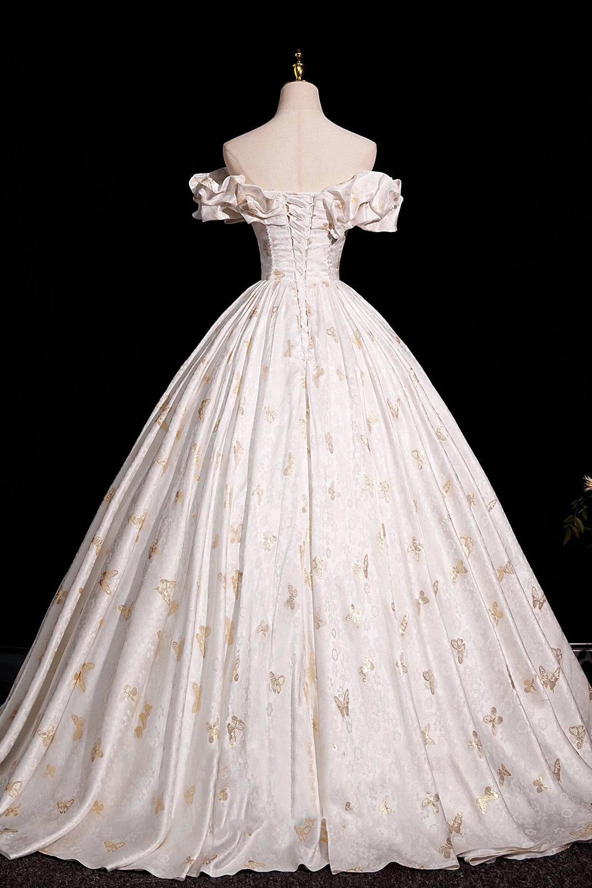 Beautiful Butterfly Print Satin Long Prom Dress, A-Line Off the Shoulder Evening Party Dress