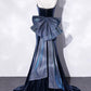 Mermaid Velvet Floor Length Prom Dress, Blue Spaghetti Strap Backless Evening Party Dress