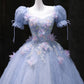 Blue Tulle Sequins Long Prom Dress, Lovely A-Line Evening Party Dress
