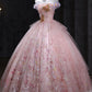 Pink Tulle Sequins Long Prom Dress, Pink A-Line Evening Party Dress